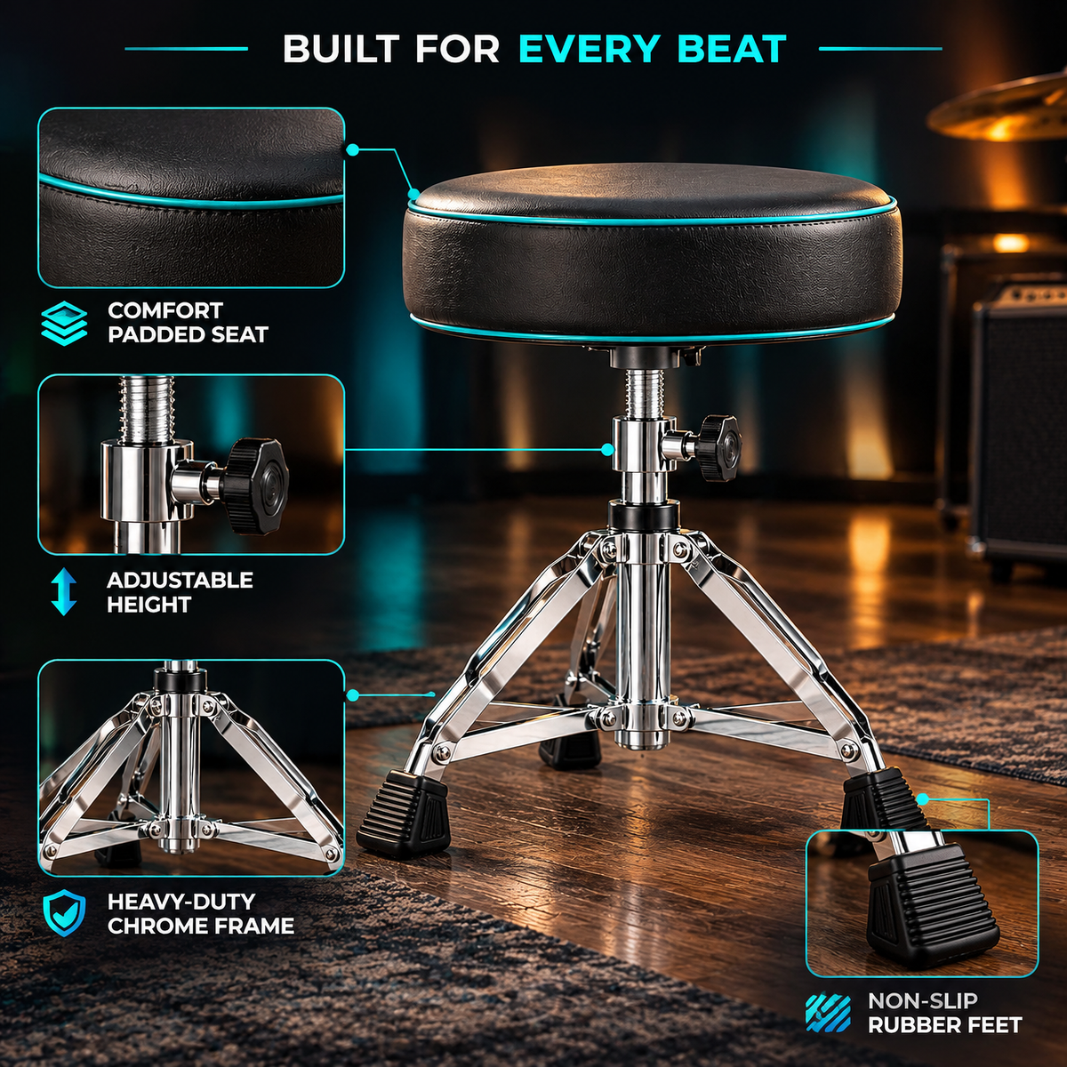 Edihsa™ Adjustable Padded Drum Throne detail image 1