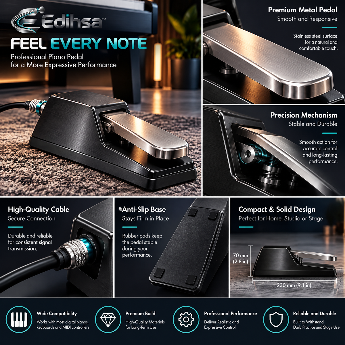 Edihsa™ Universal Keyboard Sustain Pedal detail image 3
